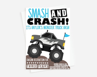 Monster Truck Birthday Invitation: Smash & Crash Bash (Digital or Professionally Printed)