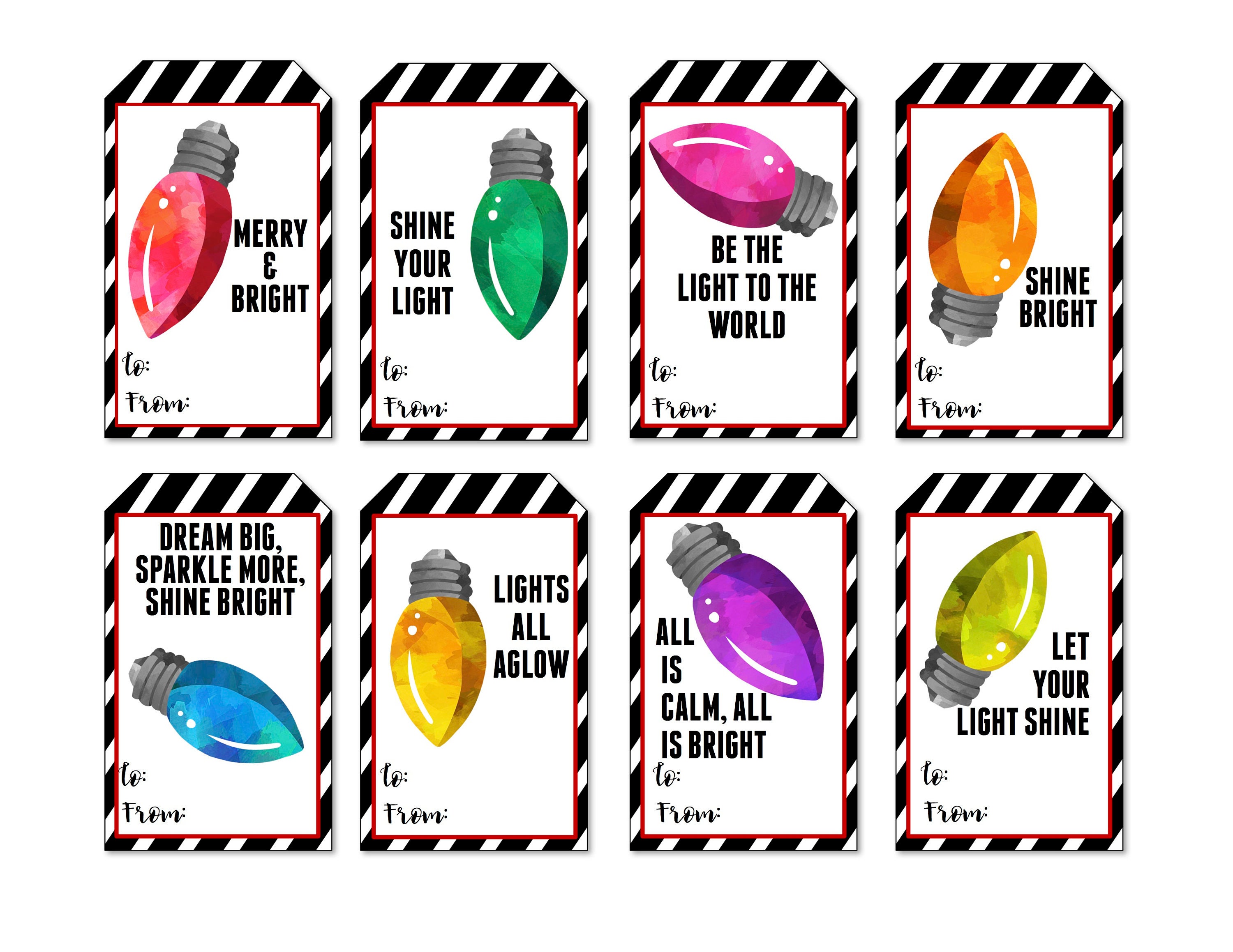 Christmas Light Gift Tags Printable Christmas Gift Tags Etsy