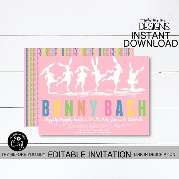 Bunny Bash Invitation Easter Bunny Birthday Easter Egg Hunt Etsy New Zealand