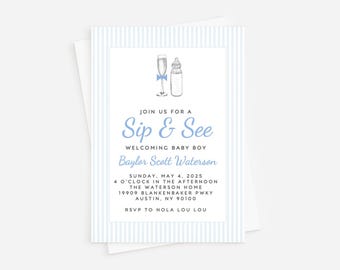 Sip and See Invitation: Preppy Baby Boy Meet & Greet (Digital or Print)