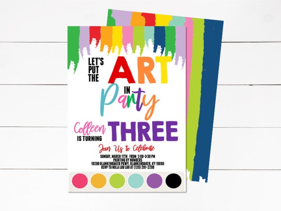 Art Birthday Party Invitation Paint Party Invitation Etsy