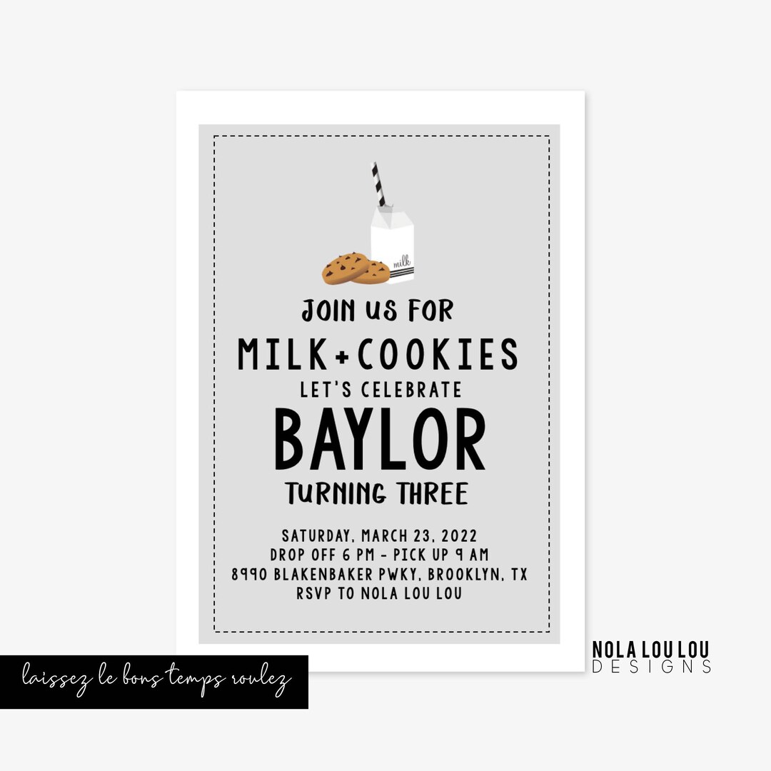 Cookie Birthday Invitation Milk and Cookie Birthday Modern Etsy