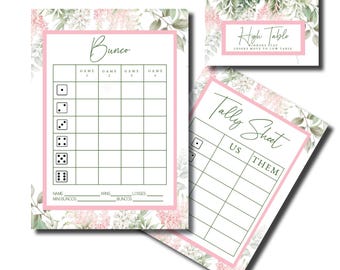 Floral Bunco, Spring Time Bunco, Printable Bunco, Bunco Score Sheet, Printable Bunco Cards, Score Card, Tally Sheet, Table Numbers