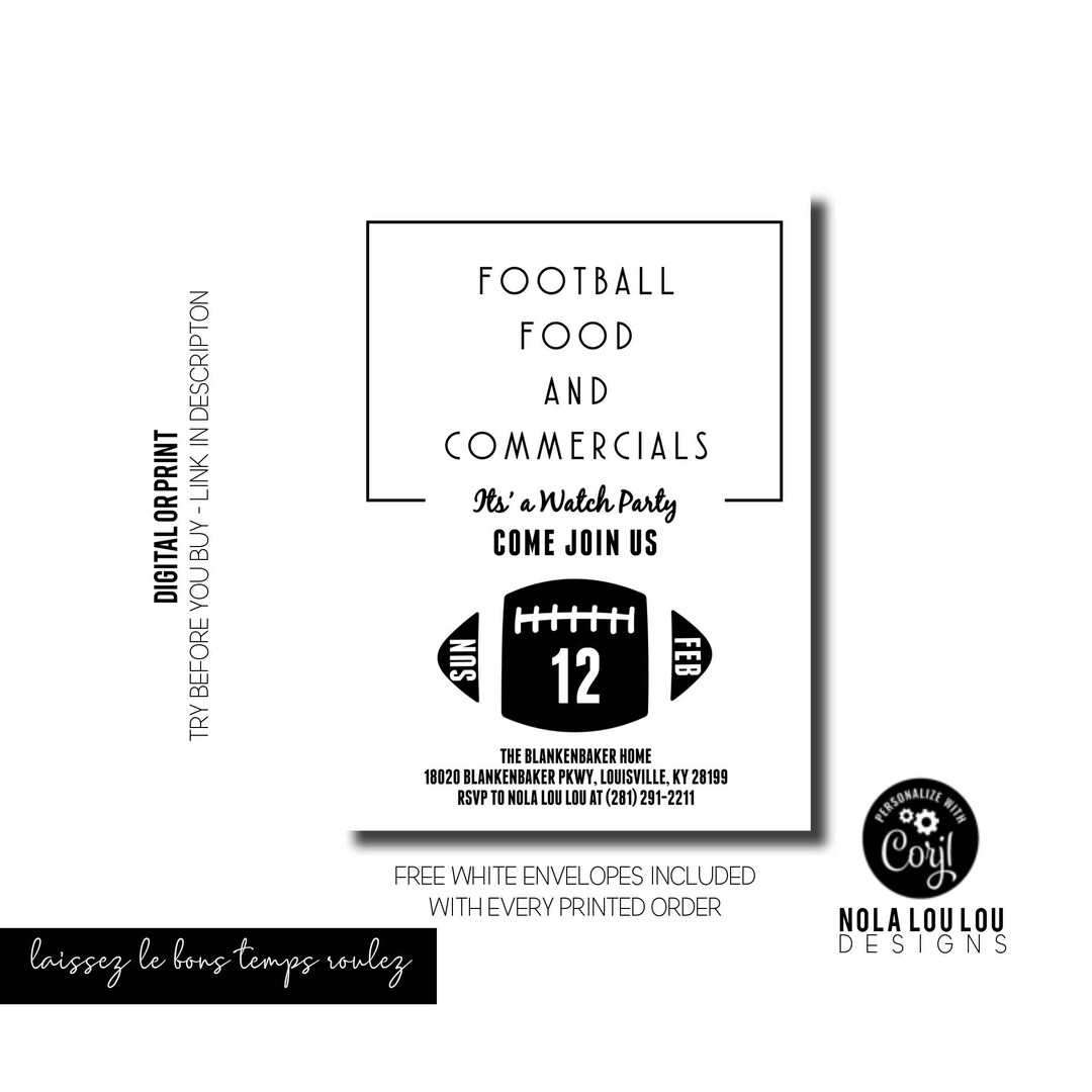 Football Watch Party Invitation, Football Party Invitation, Football