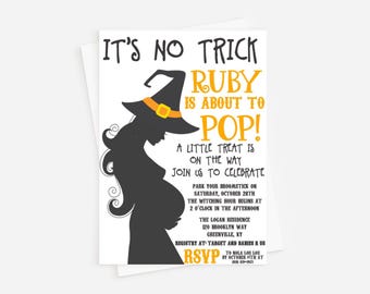 Witch Baby Shower Invitation: Halloween Fall Theme (Digital or Professionally Printed)