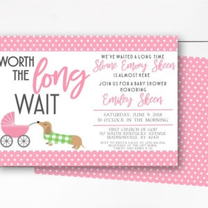 Worth the Wait Baby Shower Invitation, Girl Baby Shower Invitation, Dog Theme Baby Shower Invitation, Dachshund, Baby Girl, Pink DIY/Printed