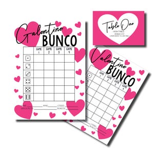 Valentine Bunco, Galentine Bunco, Printable Bunco Game, Bunco Score Sheets, Bunco Printable, Score Cards, Tally Sheets, Table Numbers
