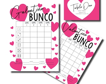 Valentine Bunco, Galentine Bunco, Printable Bunco Game, Bunco Score Sheets, Bunco Printable, Score Cards, Tally Sheets, Table Numbers