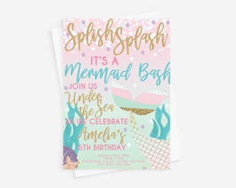 Mermaid Birthday Invitation: Splish Splash Pool Party (Digital or Professionally Printed)