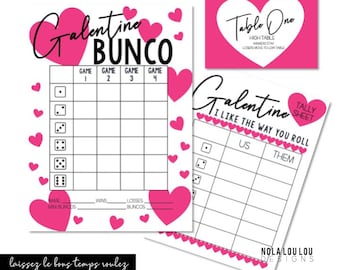 Valentine Bunco, Galentine Bunco, Printable Bunco Game, Bunco Score Sheets, Bunco Printable, Score Cards, Tally Sheets, Table Numbers