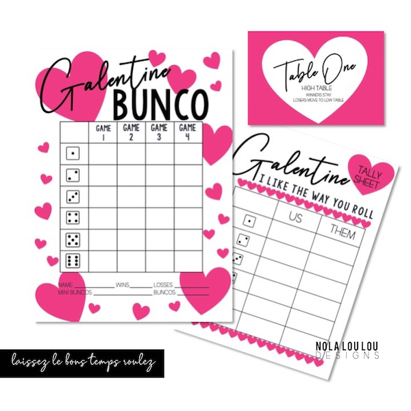 Valentine Bunco, Galentine Bunco, Printable Bunco Game, Bunco Score Sheets, Bunco Printable, Score Cards, Tally Sheets, Table Numbers