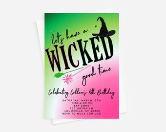 Witch Birthday Invitation: Green & Pink Magical Theme (Digital or Professionally Printed)