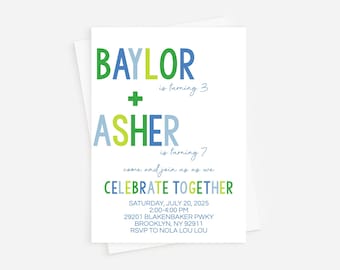 Twin Brother Birthday Invitation: Rainbow Party (INSTANT DOWNLOAD)