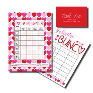 Valentine Bunco, Galentine Bunco, Printable Bunco Game, Bunco Score Sheets, Bunco Printable, Score Cards, Tally Sheets, Table Numbers