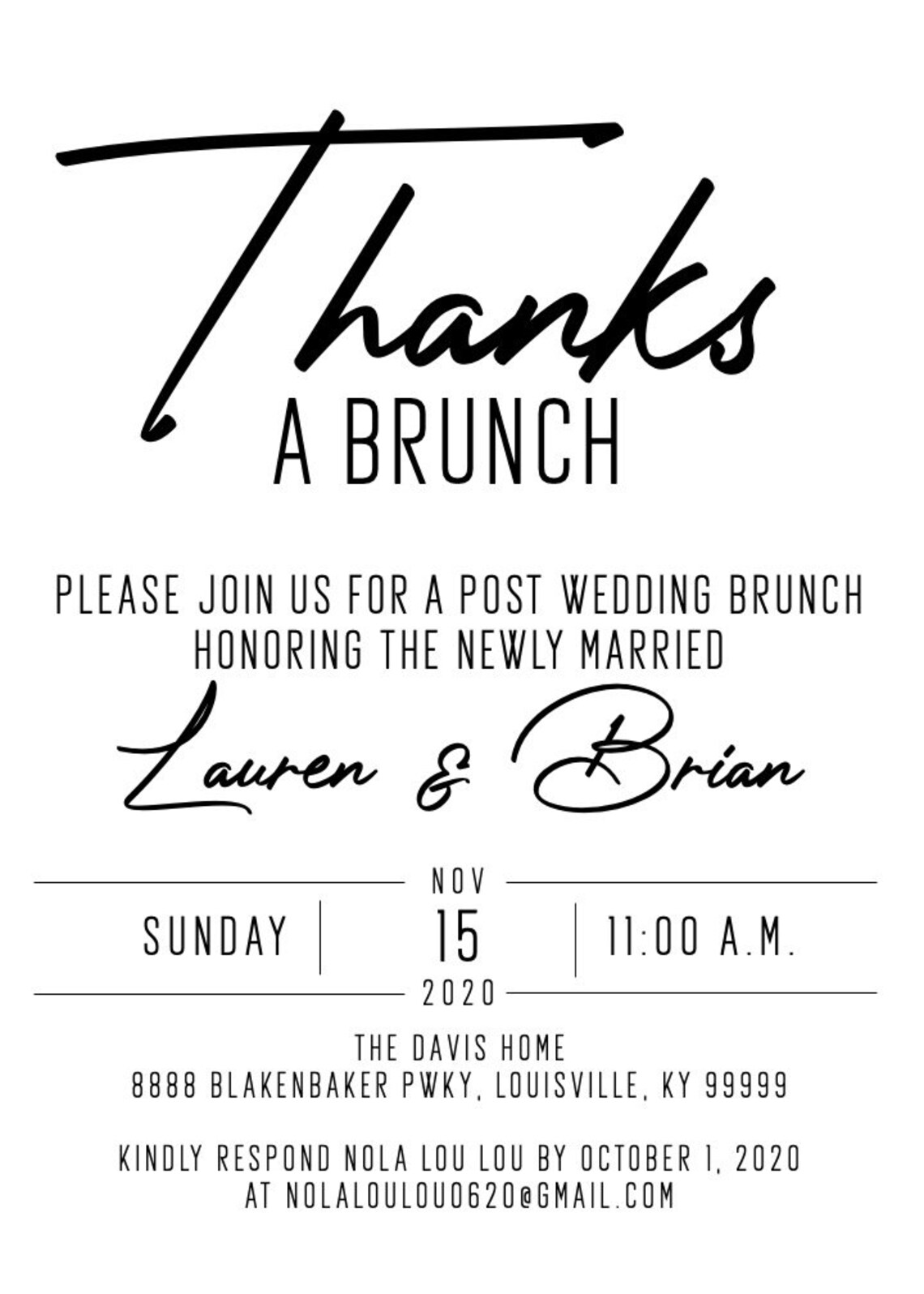Thanks a Brunch Wedding Invitation Post Wedding Brunch Etsy