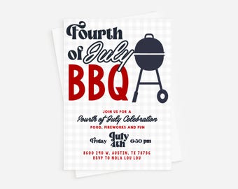 Patriotic BBQ Invitation: 4th of July, Memorial Day, Labor Day (Digital or Professionally Printed)