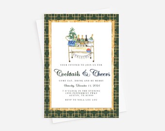 Holiday Cocktail Party, Adult Holiday Party, Holiday Party Invitation, Christmas Chinoiserie Invitation, Preppy Holiday Party Invitation