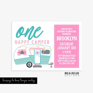 One Happy Camper Invitation, 1st Birthday Invitation, Camping Invitation, 1st Birthday Party, Girl 1st Birthday Party, DIY or Printed Invite