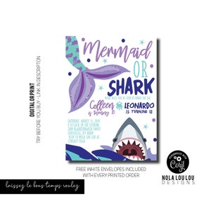 Mermaid and Shark Invitation, Joint Birthday Invitation, Sibling Birthday Party, Mermaid Invitation, Shark Invitation, Ocean Birthday