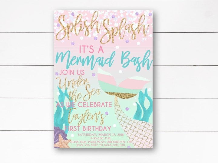Splish Splash Mermaid Bash Invitation Mermaid Birthday Etsy