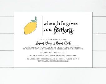 Postponed Wedding Announcement, Life Gives You Lemons, Change of Plans, Wedding Postponement, Change the Date Card