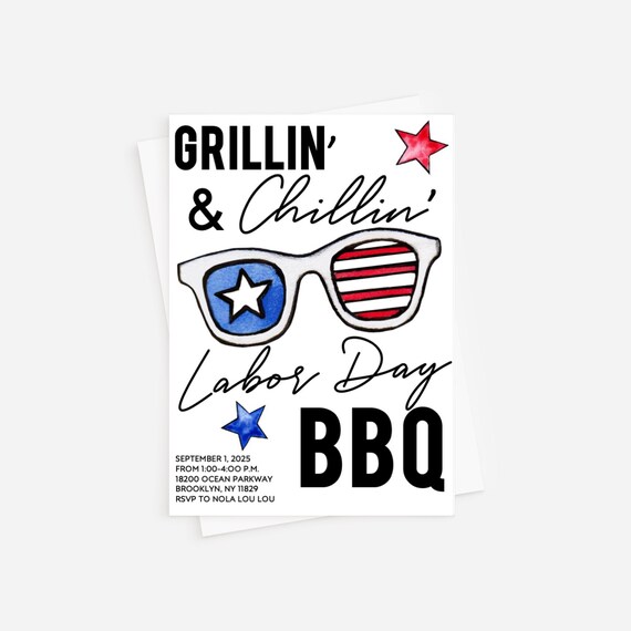 Patriotic BBQ Invitation: USA Party, Labor Day, 4th of July (Digital or Professionally Printed)