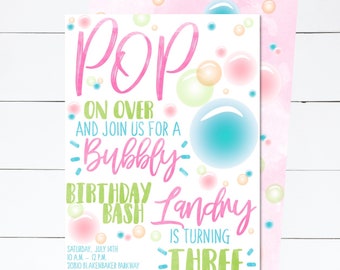 Pop on Over Invitation, Bubble Bash Birthday Party, Bubble Invitation, Bubble Birthday Invitation, Girl Birthday Invite, DIY or Printed