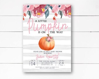 Fall Baby Shower Invitation, A Little Pumpkin Invitation, Fall Baby Shower, Girl Pumpkin Baby Shower Invite, Pumpkin, Printable or Printed