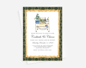 Holiday Cocktail Party Invitation: Elegant Chinoiserie Design (Instant Download)