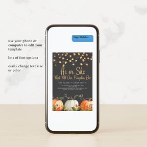 Pumpkin Gender Reveal Invitation: Fall Baby Shower (Instant Download) image 6