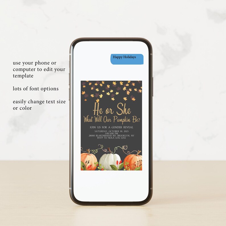 Pumpkin Gender Reveal Invitation: Fall Baby Shower (Instant Download) image 6