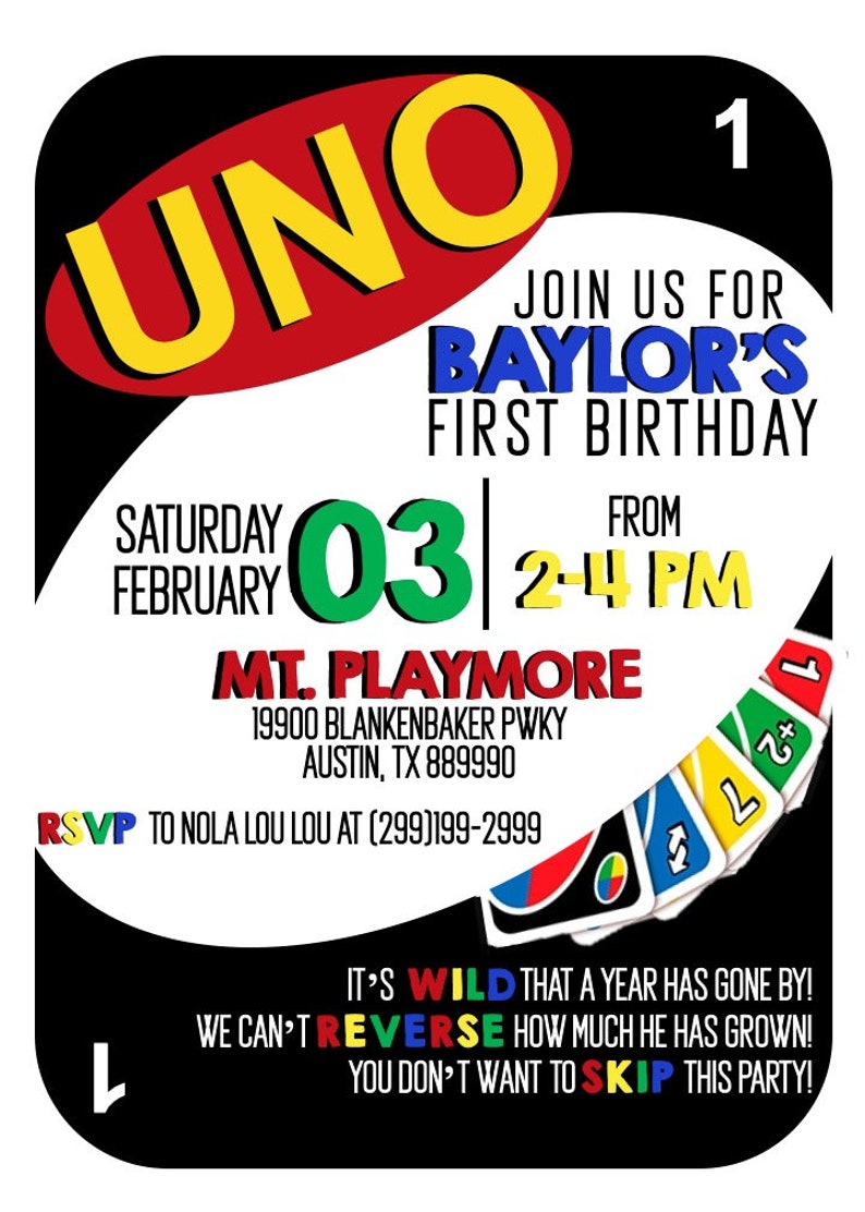 Uno Birthday Party First Birthday Party Invitation Uno Game | Etsy
