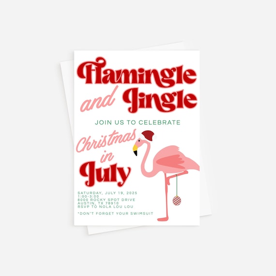 Flamingo Christmas in July Invitation: Summer Birthday, Pool Party (Instant Download)