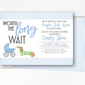 Worth the Wait Baby Shower Invitation, Boy Baby Shower Invitation, Dog Theme Baby Shower Invitation, Dachshund, Baby Boy, Pink DIY/Printed