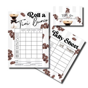 Coffee Theme Bunco, Martini Bunco, Printable Bunco Game, Bunco Score Sheet, Printable Bunco Card, Score Card, Tally Sheets, Table Numbers