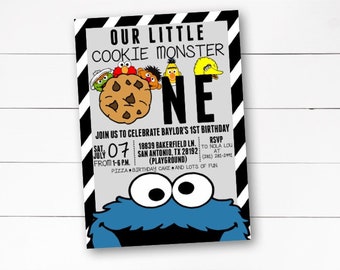 Cookie Monster Birthday Invitation, Our Little Cookie Monster Birthday Invitation, Sesame Street Birthday Invitation, Cookie, DIY/ Printed