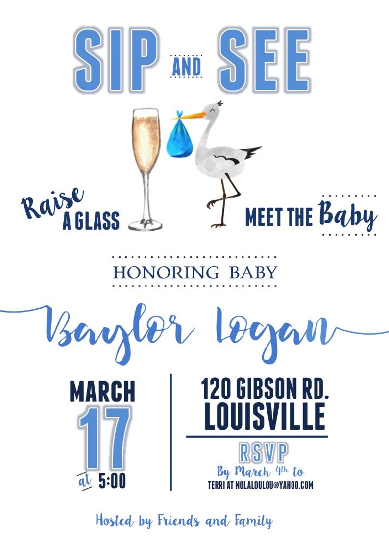 Sip Invitation Sip and See Blue Baby Boy Shower Invitation Etsy