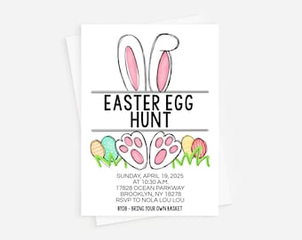 Easter Egg Hunt Invitation: Bunny Theme Party (Corjl Editable)
