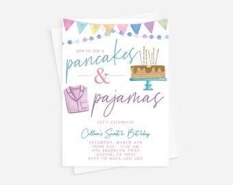 Pancakes and Pajamas Birthday Invitation: Brunch Slumber Party (Corjl Template)