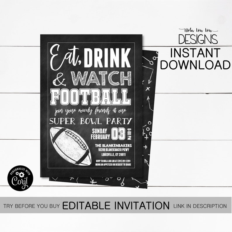 Super Bowl Party Invitation Football Party Invitation Etsy