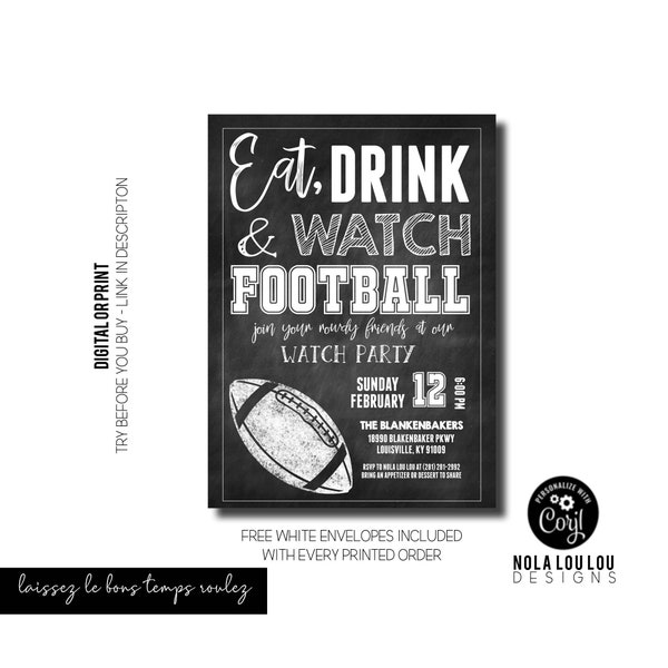 Football Watch Party Invitation, Football Party Invitation, Football Birthday Invitation, Tailgate Party, Football Party Decor, Game Time