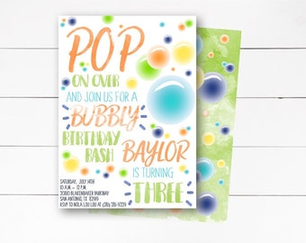 Pop on Over Invitation, Bubble Bash Birthday Party, Bubble Invitation, Bubble Birthday Invitation, Boy Birthday Invite, DIY or Printed