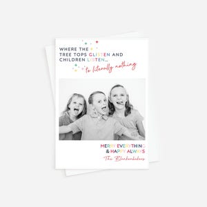 Carte photo de Noël Corjl, carte photo de vacances, enfants écoutent des cartes de vœux drôles, carte de père Noël, carte photo drôle, téléchargement immédiat