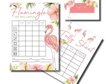 Summer Bunco, Flamingo Theme Bunco, Printable Bunco Game, Bunco Score Sheets, Bunco Printable, Score Cards, Tally Sheets, Table Numbers