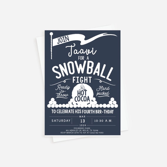 Snowball Fight Birthday Invitation: Hot Cocoa Winter Party (Digital or Professionally Printed)