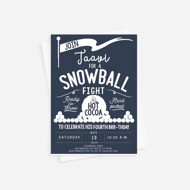 Snowball Fight Birthday Invitation: Hot Cocoa Winter Party (Digital or Professionally Printed) image 1
