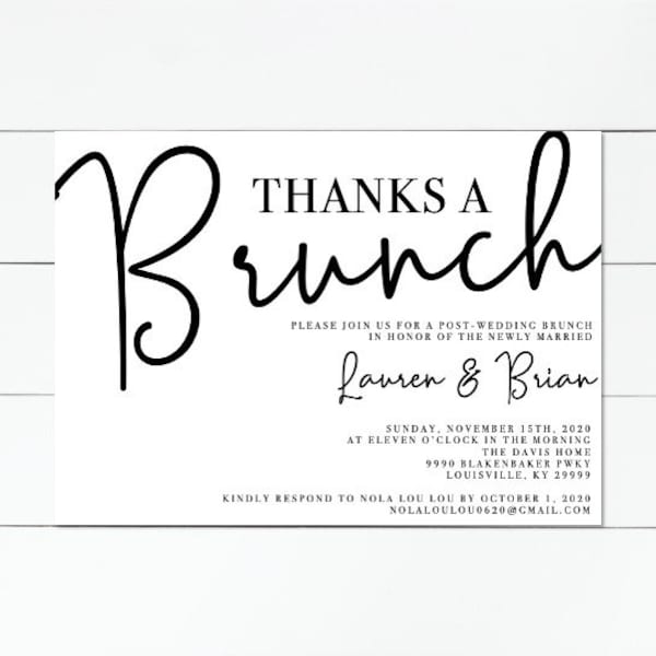 Thanks a Brunch Wedding Invitation, Post Wedding Brunch Invite, Brunch Invitation, Wedding Breakfast Invitation, DIY or Printed