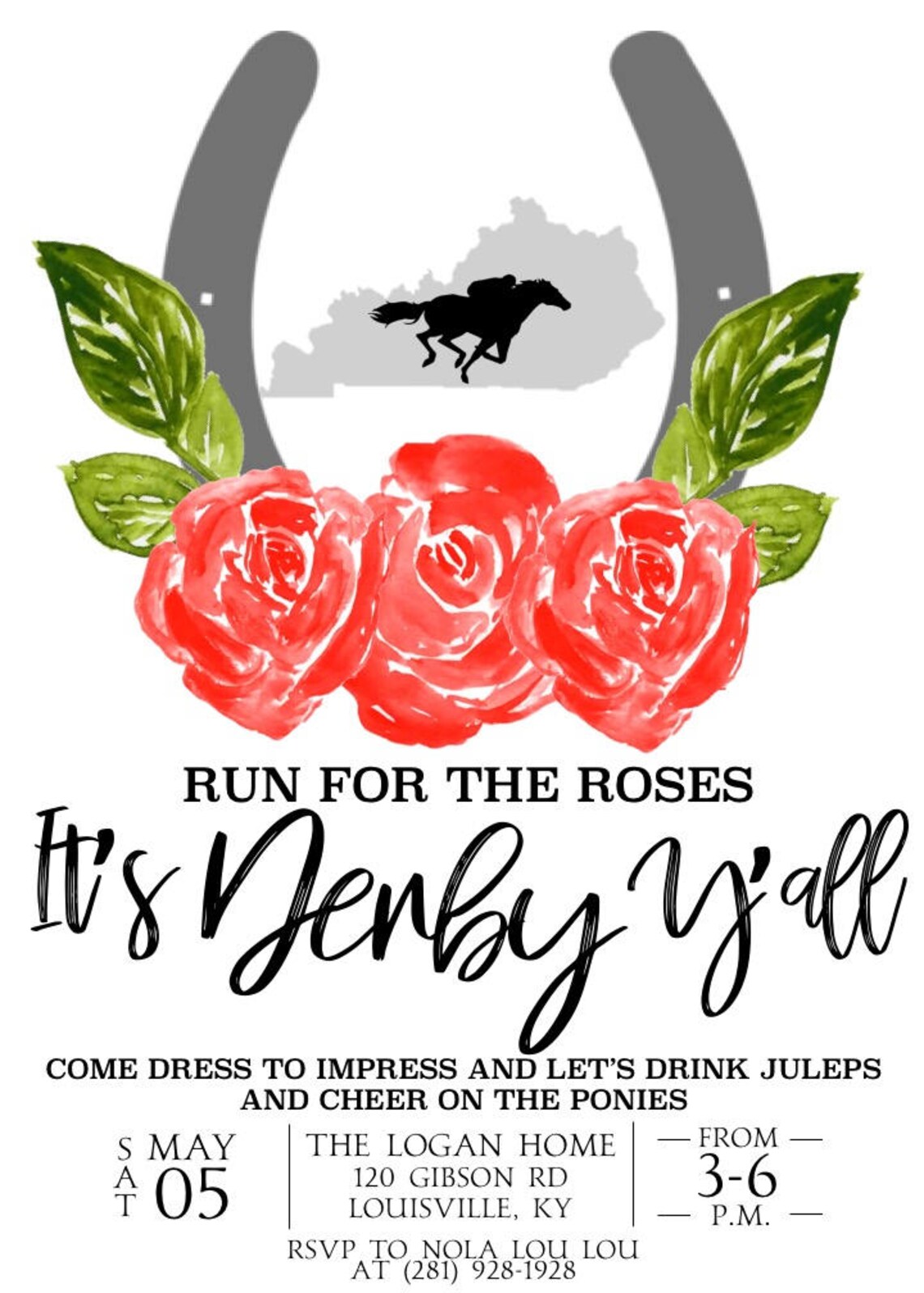 Run for the Roses Invitation Kentucky Derby Invitation Horse | Etsy