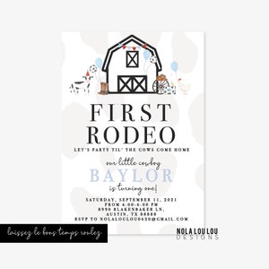 Cow Theme Invitation, Farm Theme Birthday invitation, Cow Birthday Invitation, Farm Birthday Party Invitation, Rodeo Party, Rodeo Birthday