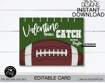 Kids Valentine Card, Football Valentine, Perfect Catch Football Valentine, Valentines Day Card, Boy Valentines, Kids Card